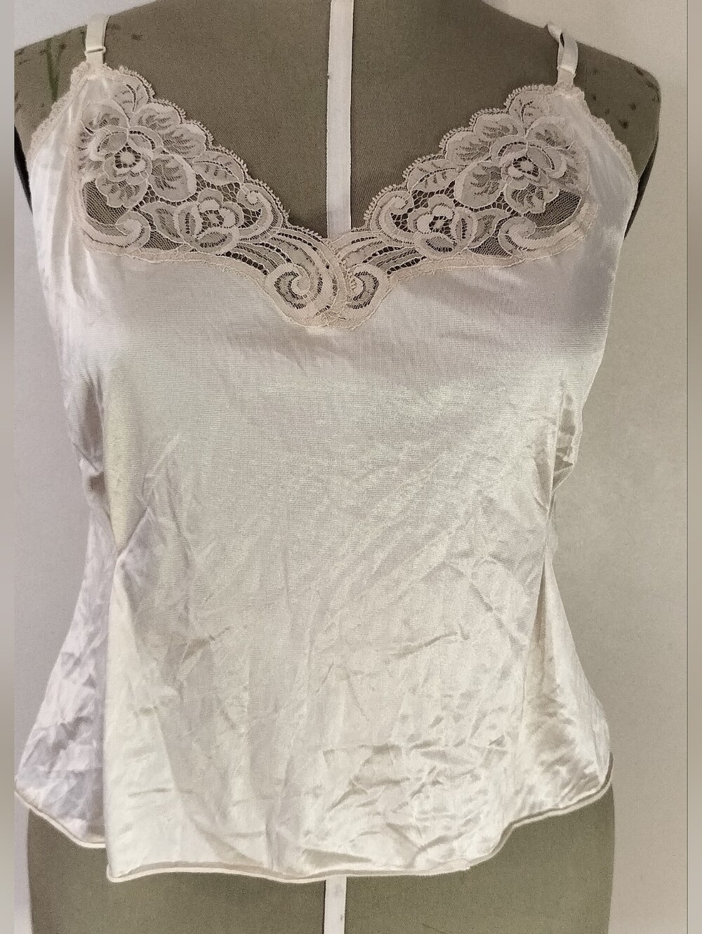 Vanity Fair Cream Satin Lace V-Neck Camisole